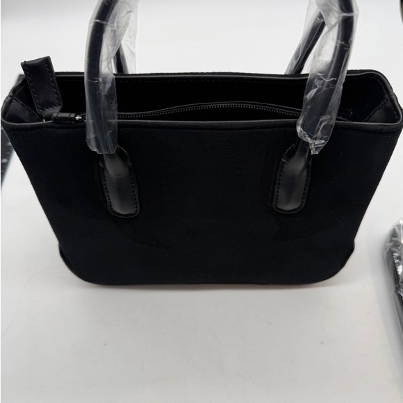 Black Faux Suede Tote Bag with Top Handles and Shoulder Strap - Picture 10 of 12